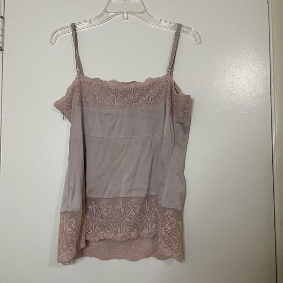 EILEEN FISHER Pink lace trim silk camisole blouse medium - Picture 3 of 5